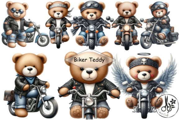 Biker Teddy - Clipart: Tough Yet Tender Design Assets