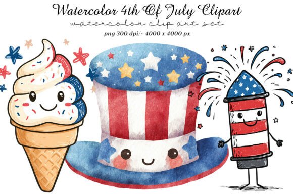 Celebrate with Watercolor 4th of July Clipart
