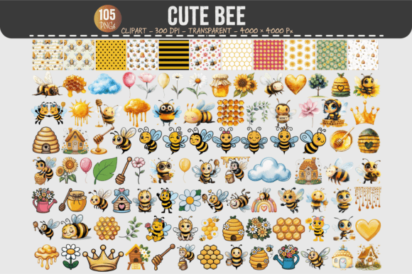 Cute Bee Clipart – 105 PNGs: Sweetening Your Creative Projects