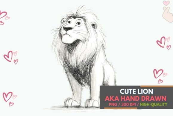 Cute Hand Drawn Lion Sketch: A Charming Design Asset