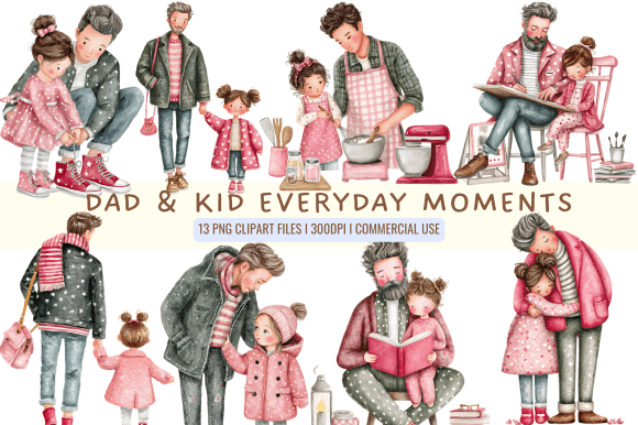 Dad & Kid Everyday Moments Clipart for Heartfelt Designs