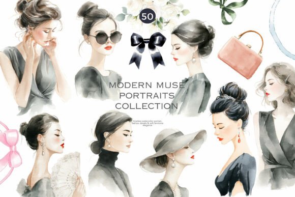 Elevate Your Brand with Modern Watercolor Women Portraits