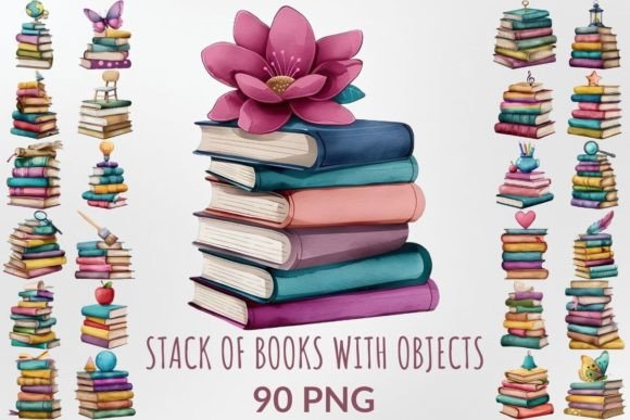 Enchant Your Designs with Watercolor Book Stacks