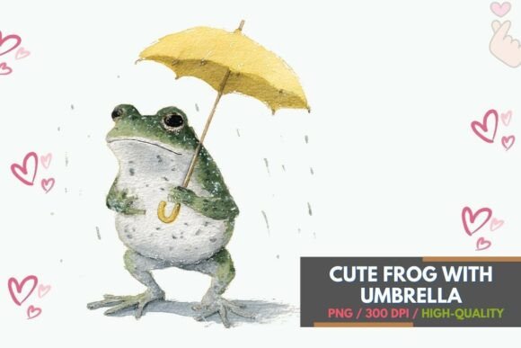 Enchant Your Projects with a Cute Frog with Umbrella Watercolor PNG