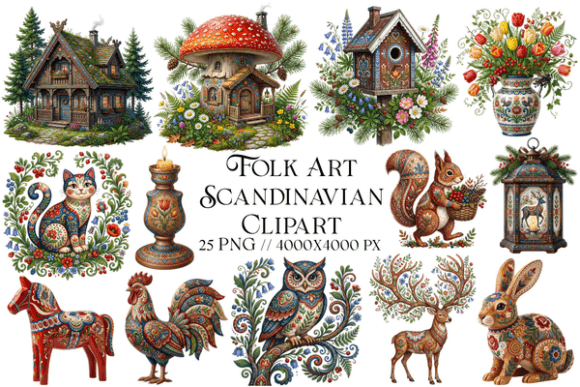 Folk Art Scandinavian Clipart: Timeless Nordic Charm