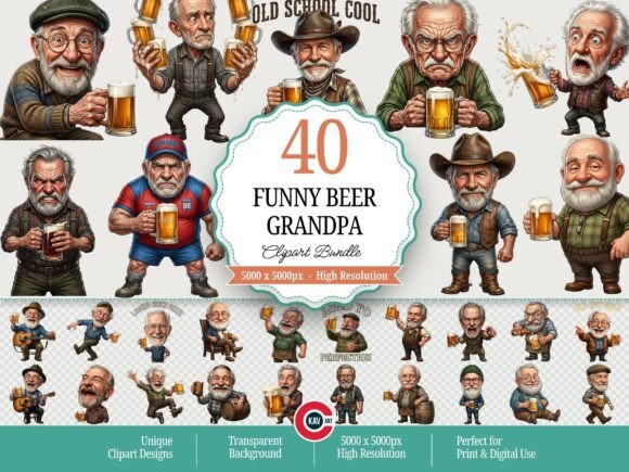 Funny Beer Grandpa Drunk Old Man Clipart for Designers