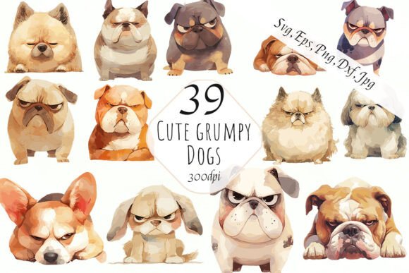 Funny Grumpy Dogs Clipart: Instant Personality for Your Projects