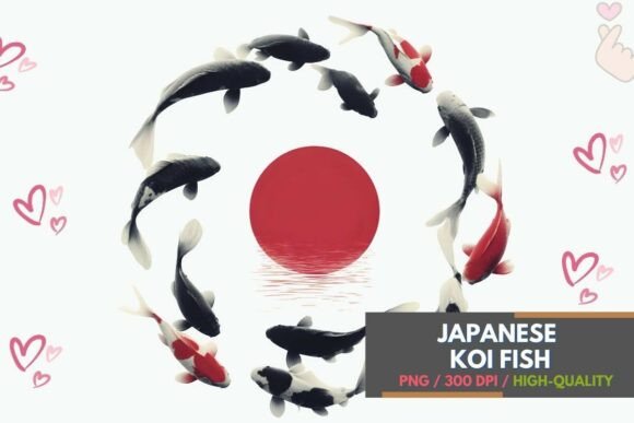 Japanese Koi Circle Red Sun PNG Art: Infusing Zen into Modern Design