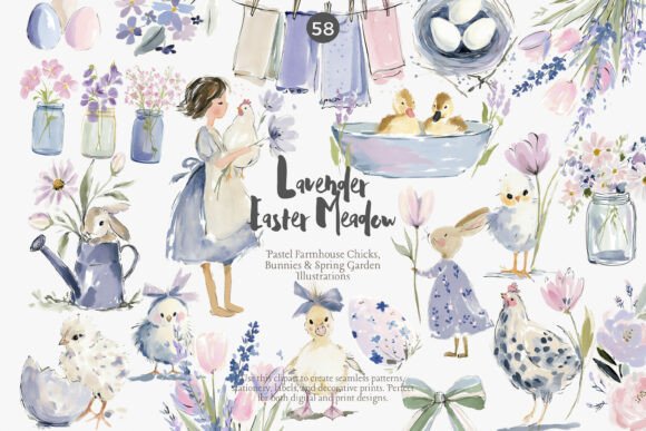 Lavender Easter Clipart Bundle: A Pastel Farmhouse Dream
