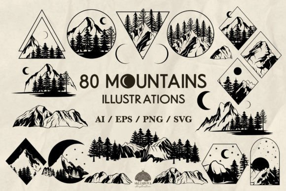 Mountains SVG PNG EPS: Hand Drawn Nature Illustrations for Creative Projects