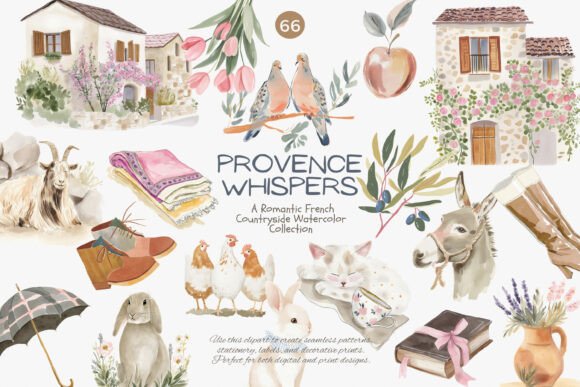 Provence Watercolor Clipart: French Countryside Charm