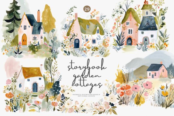 Watercolor Houses Clipart Set: A Storybook Village for Your Designs