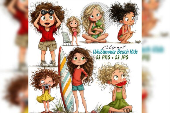 Whimsical Summer Girls Clipart Set: A Creative Asset for Every Designer