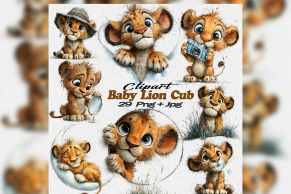 Whimsical Watercolor Baby Lion Cub Png for Safari Nursery Charm